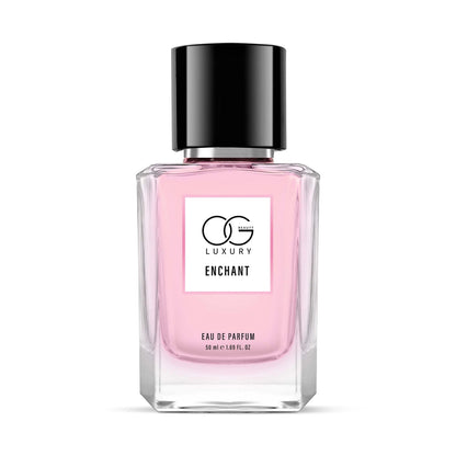 Wukusy OG Luxury Enchant Eau De Parfum 50ml bottle, elegant glass perfume container with a sleek design.