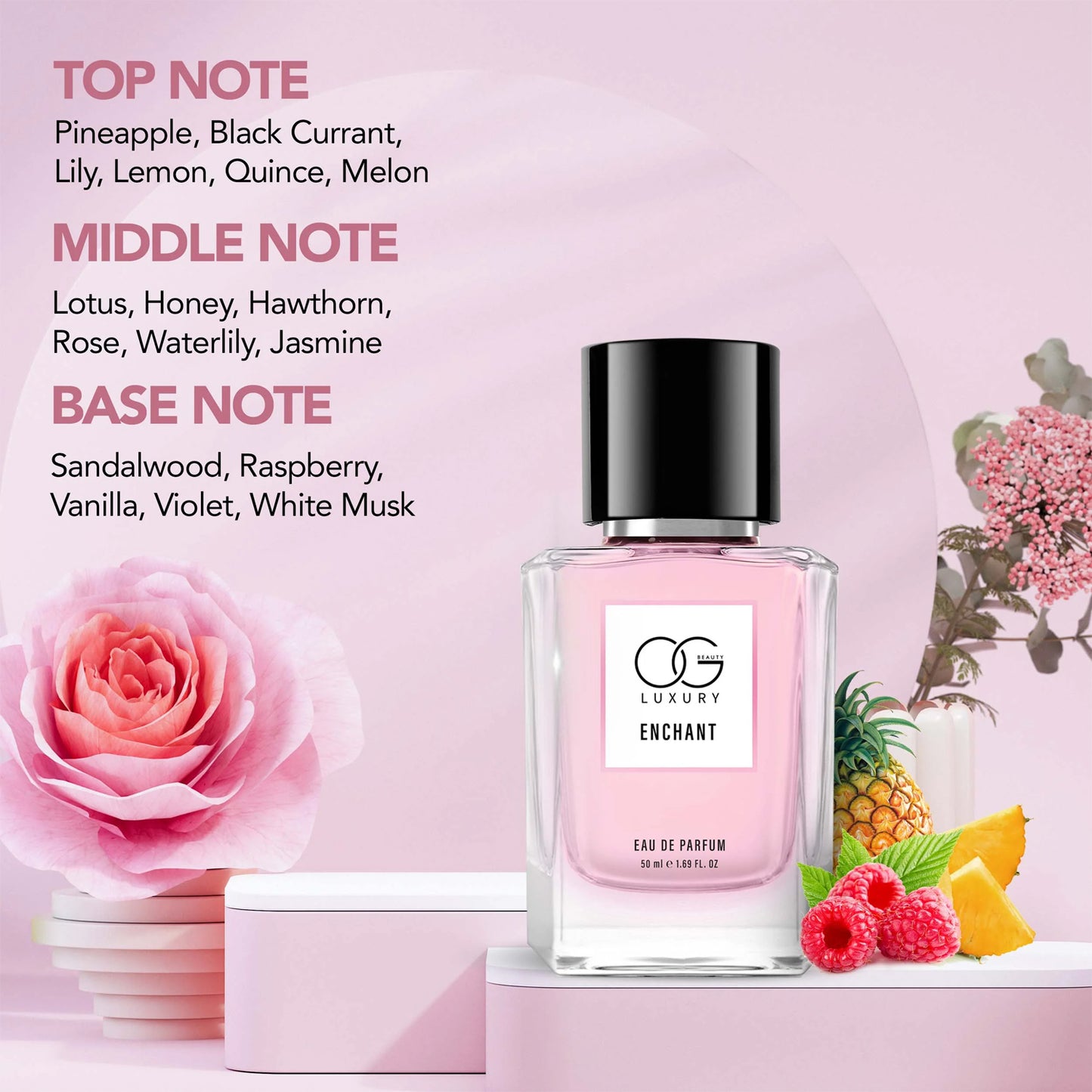 Wukusy Og Luxury Enchant Eau De Parfum 50ml bottle, elegant health and beauty fragrance with a sleek design.