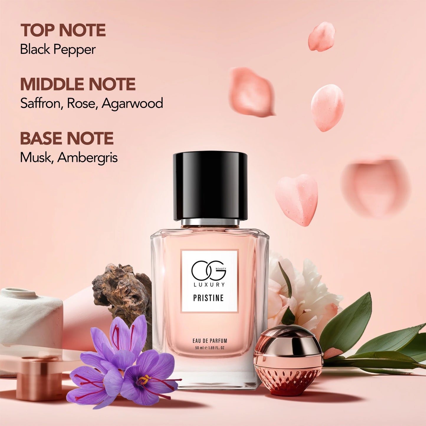 Wukusy OG Luxury Pristine Eau De Parfum 50ml bottle, elegant health and beauty fragrance with a sleek design.