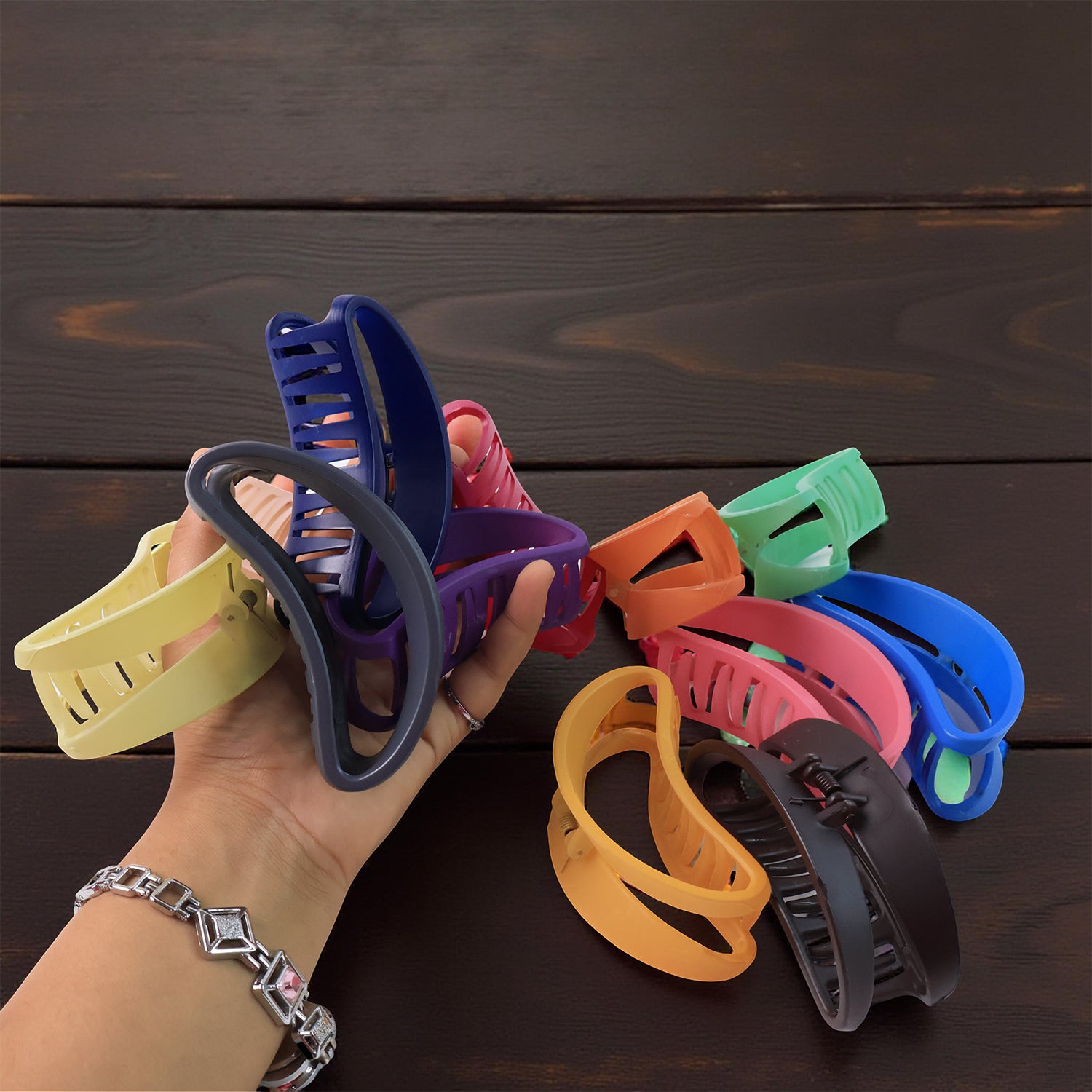 Set of 12 matte plastic hair clamps, simple hair barrettes by Wukusy, designed to grip and hold hair securely.