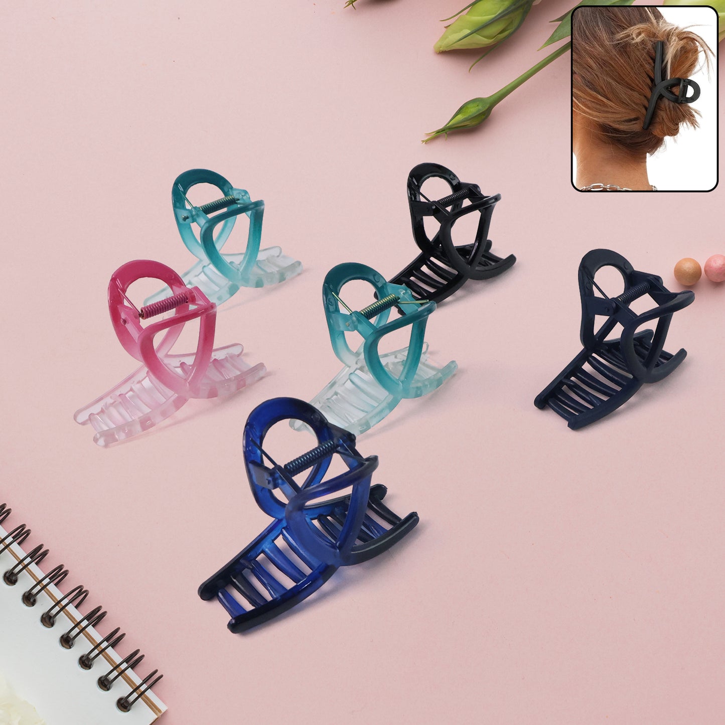 Set of 12 Wukusy plastic hair clamp grips with simple matte finish and mixed designs, suitable for secure hair styling.