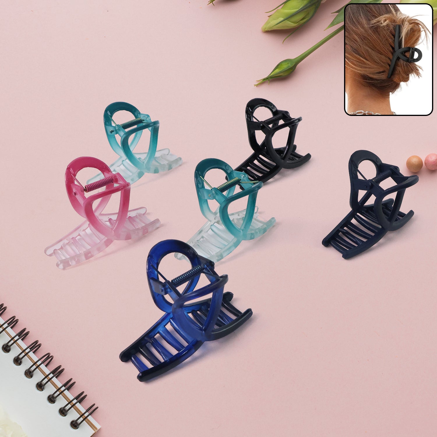 Set of 12 Wukusy plastic hair clamp grips with simple matte finish and mixed designs, suitable for secure hair styling.