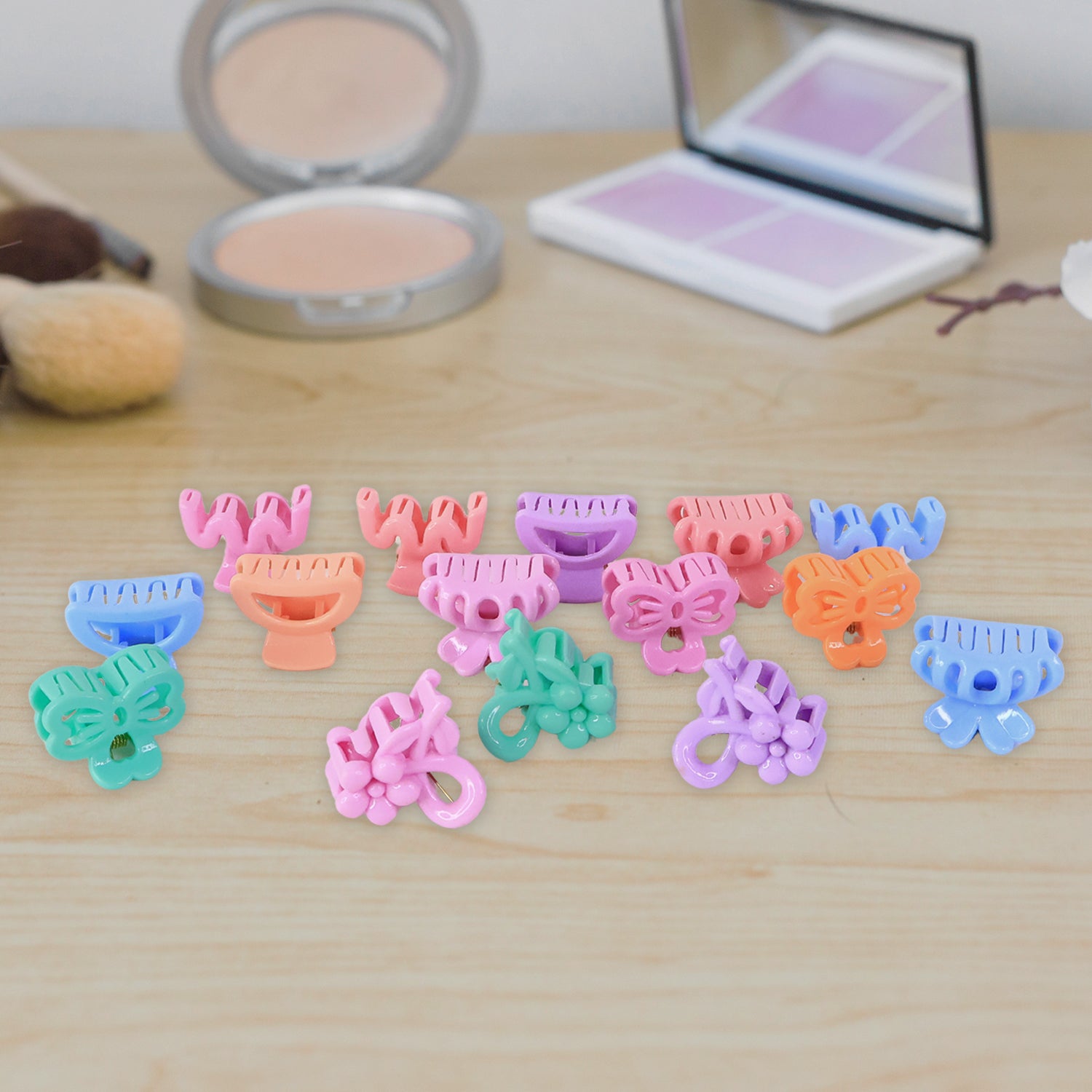 Set of three Wukusy plastic small hair clips for girls and kids, featuring colorful, mixed design for hair accessories.