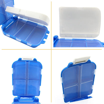 Blue Wukusy portable dual-sided pill organizer box for storing daily vitamins and medication, compact and travel-friendly.