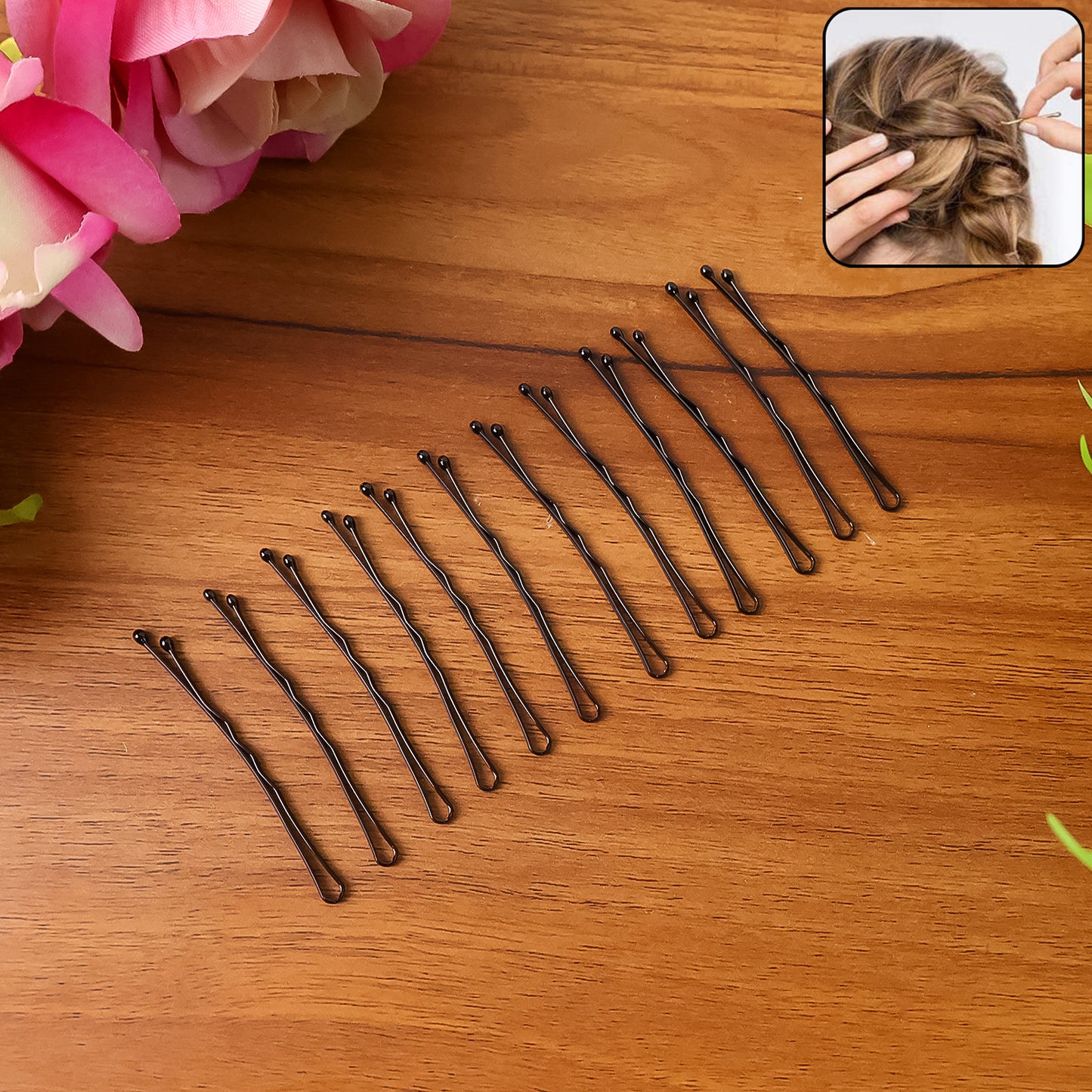 Wukusy Premium Hair Bobby Pins Set, 12-piece, thin metal hairpins for styling and securing hair in health and beauty.