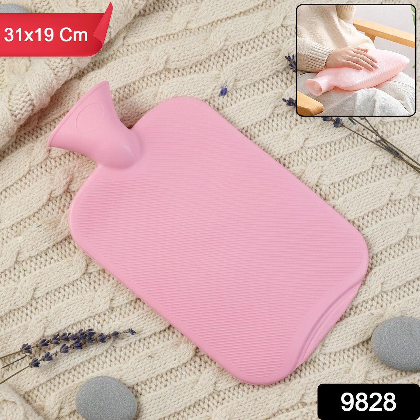 Wukusy premium rubber hot water bag in 31x19 cm for soothing heat therapy, health and beauty use.