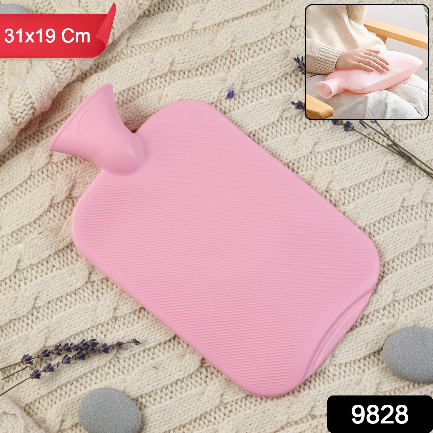 Wukusy premium rubber hot water bag in 31x19 cm for soothing heat therapy, health and beauty use.