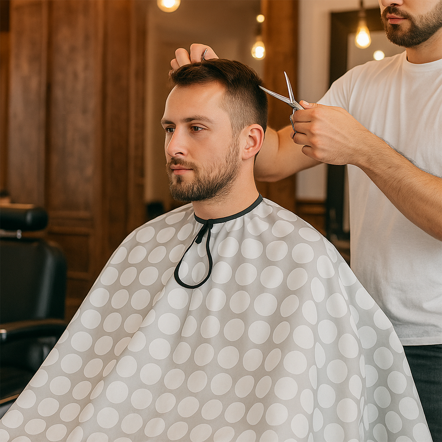 Wukusy professional hair cutting cape for salon use, made of durable material to protect clothing during haircuts.