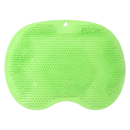 Purple silicone bath massage cushion with suction cups and exfoliating foot scrubber mat for relaxing foot care by Wukusy.