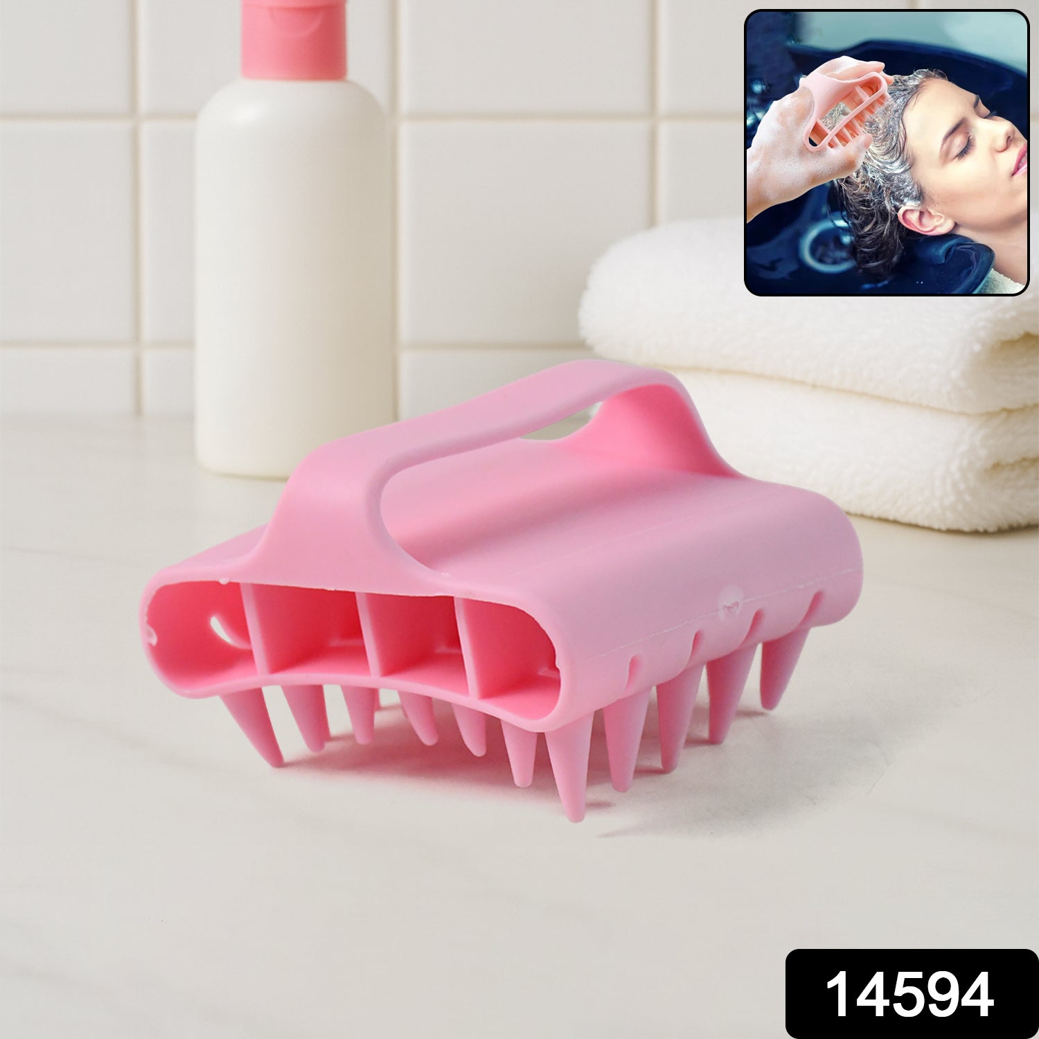 Wukusy scalp massager shampoo brush with soft silicone bristles and handle for gentle hair washing and scalp massage.