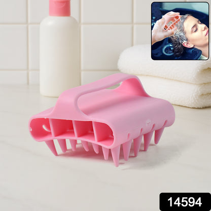 Wukusy scalp massager shampoo brush with soft silicone bristles and handle for gentle hair washing and scalp massage.