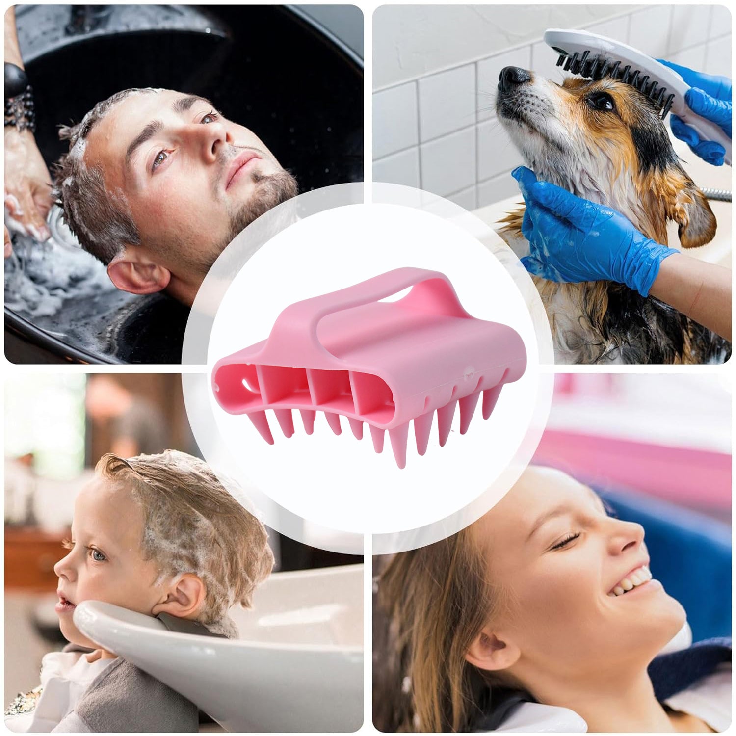 Wukusy scalp massager shampoo brush with soft silicone bristles and handle for gentle hair washing and scalp massage.