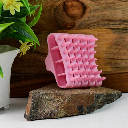Wukusy scalp massager shampoo brush with soft silicone bristles and handle for gentle hair washing and scalp massage.