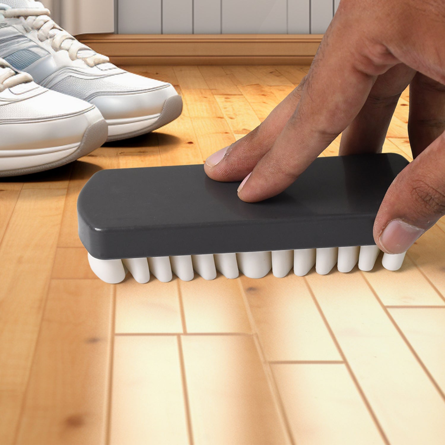 Wukusy shoe cleaning brush for shoes and boots, rubber bristle scrub brush for footwear cleaning and maintenance.