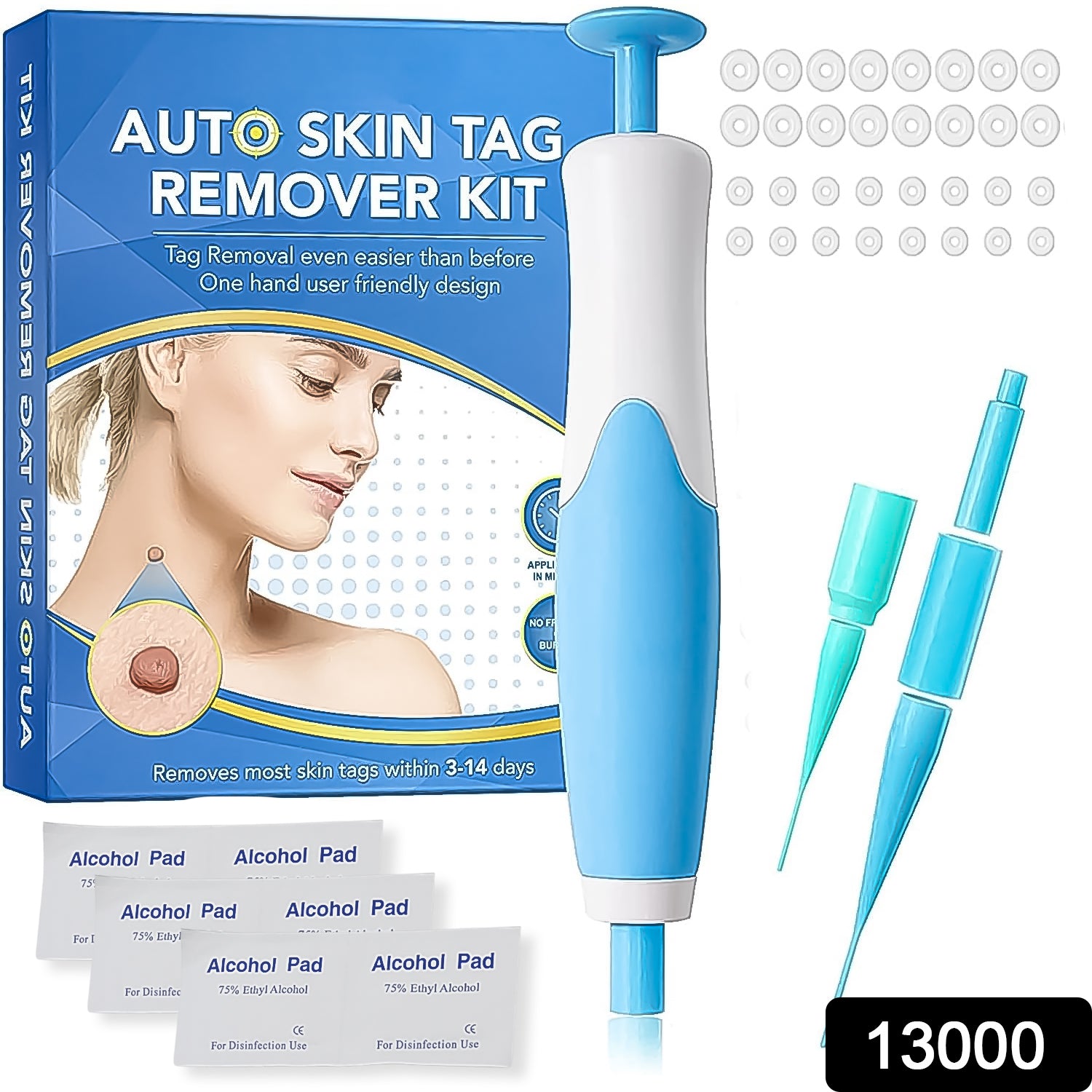 Wukusy Skin Tag Remover Kit 2-in-1 for micro to large skin tags, featuring applicator tools and removal solutions in a set.