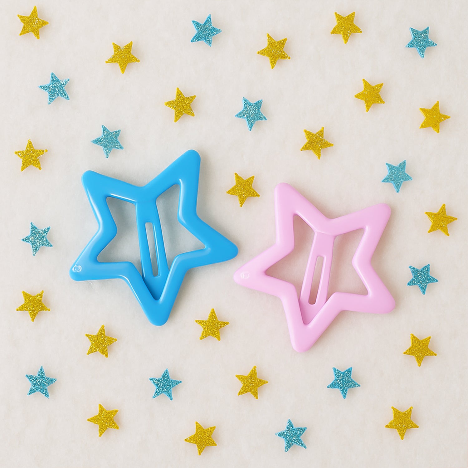 Set of three star-shaped hair clips for girls from Wukusy, colorful and stylish hair accessories for kids.
