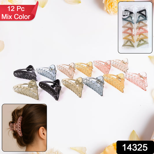Colorful triangle-shaped plastic hair claw clips by Wukusy, 12-piece set with durable grip for women and girls.
