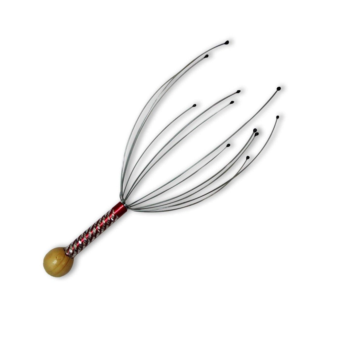 Wukusy handheld scalp massager for stress relief, showing ergonomic design and flexible massage heads for head and scalp relaxation.