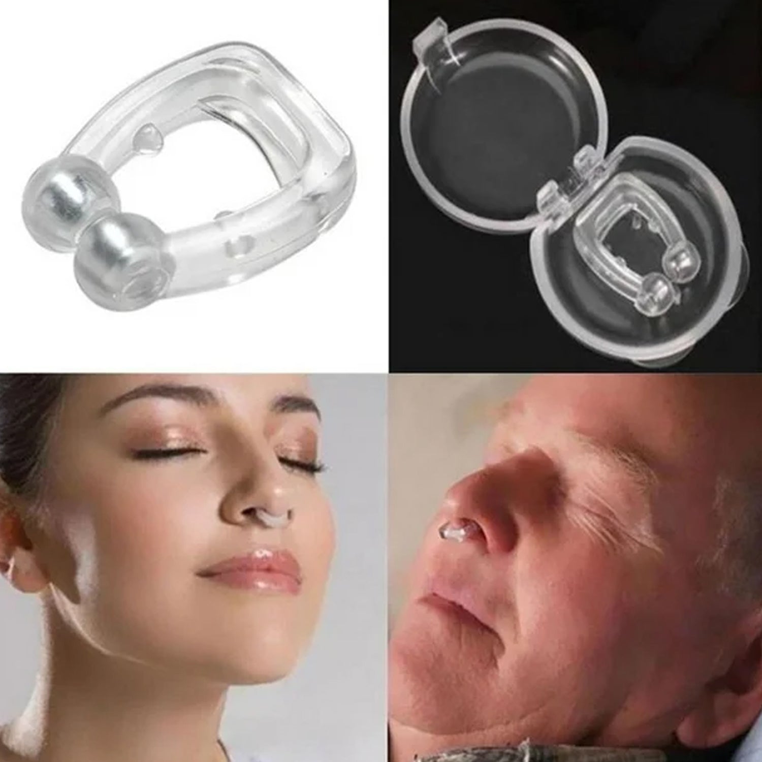 Wukusy anti-snore device for men and women, silicone magnetic nose clip to reduce heavy snoring during sleep.
