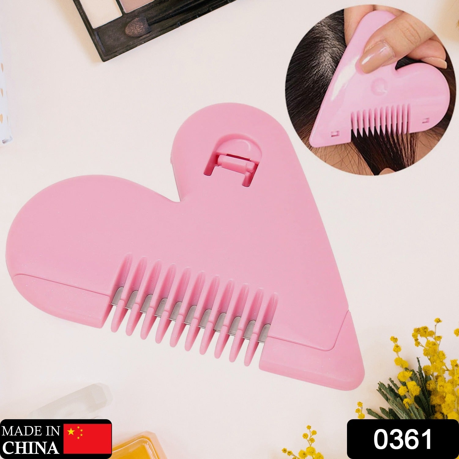 Wukusy heart-shaped plastic hair cutting scissors for baby girls, lightweight, stainless steel, double-edge thinning, portable hair grooming tool.