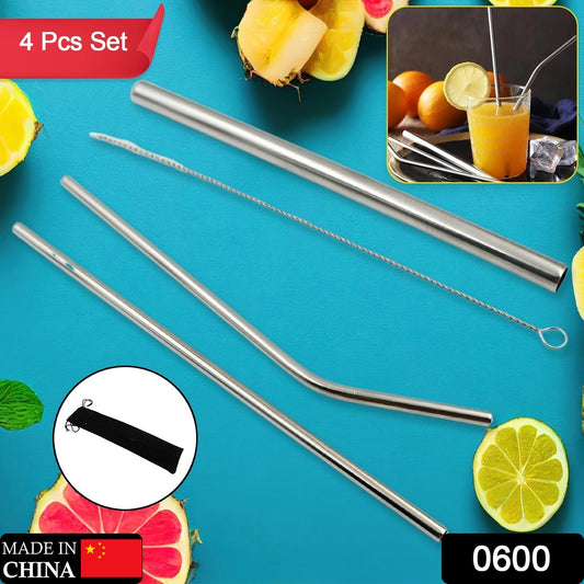 Wukusy reusable stainless steel drinking straws set with travel case and cleaning brush, including 2 straight and 1 bent straw.