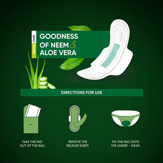 Wukusy sanitary pads for women with neem and aloe vera, ultra-thin, leakage protection, antibacterial anion chip, 32 pads.