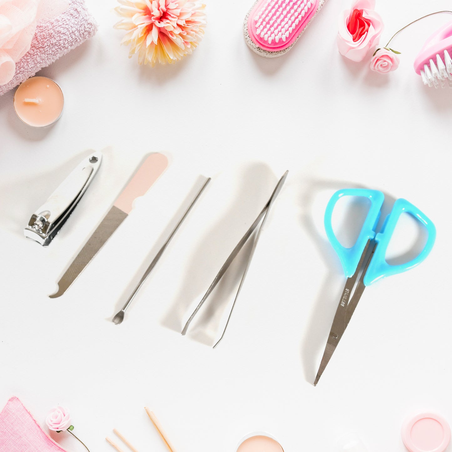 Wukusy 5-in-1 stainless steel professional manicure set with nail scissors, cutter, and grooming tools for women.