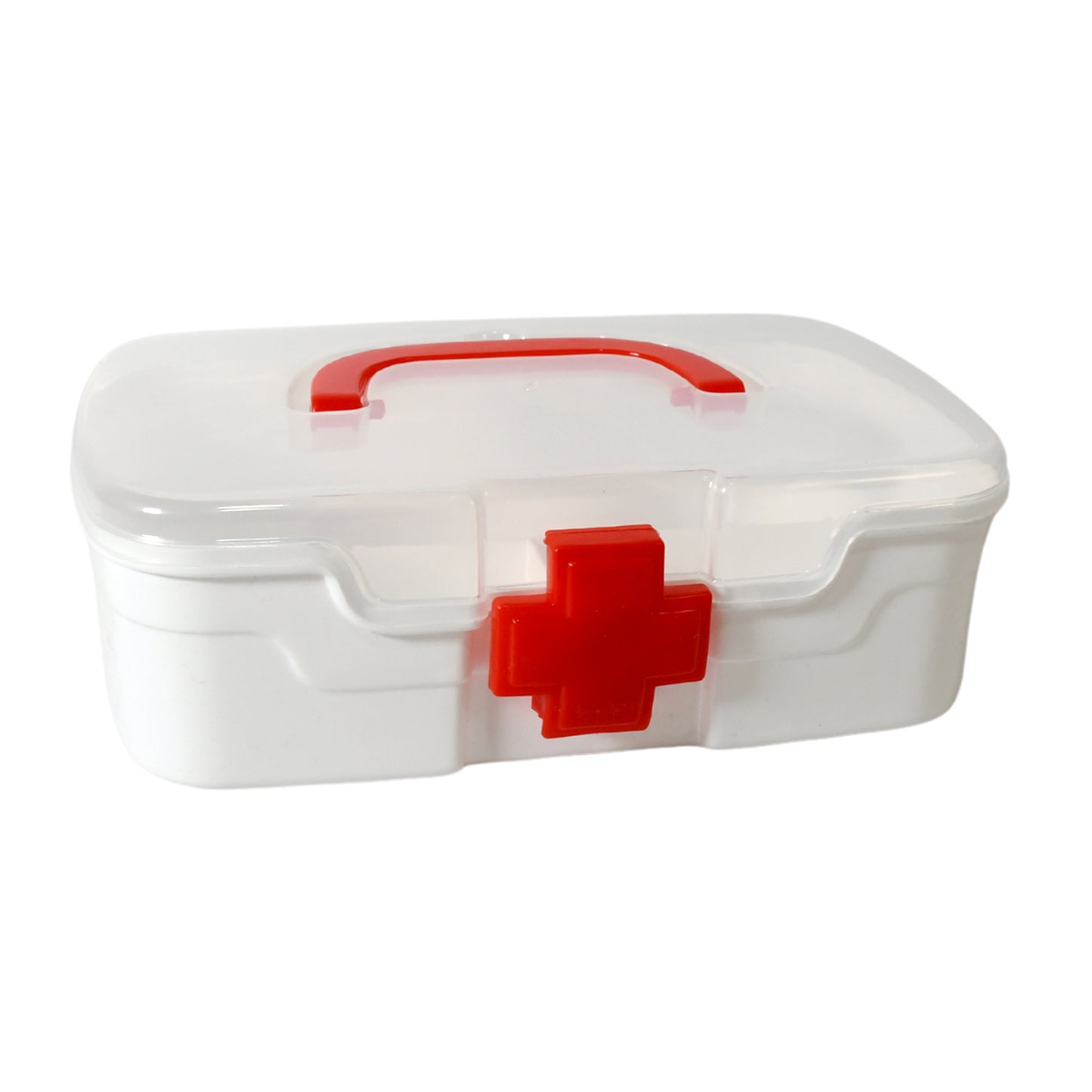 Wukusy medical box with transparent lid, detachable tray, handle, for indoor outdoor medicine storage and first aid organization.