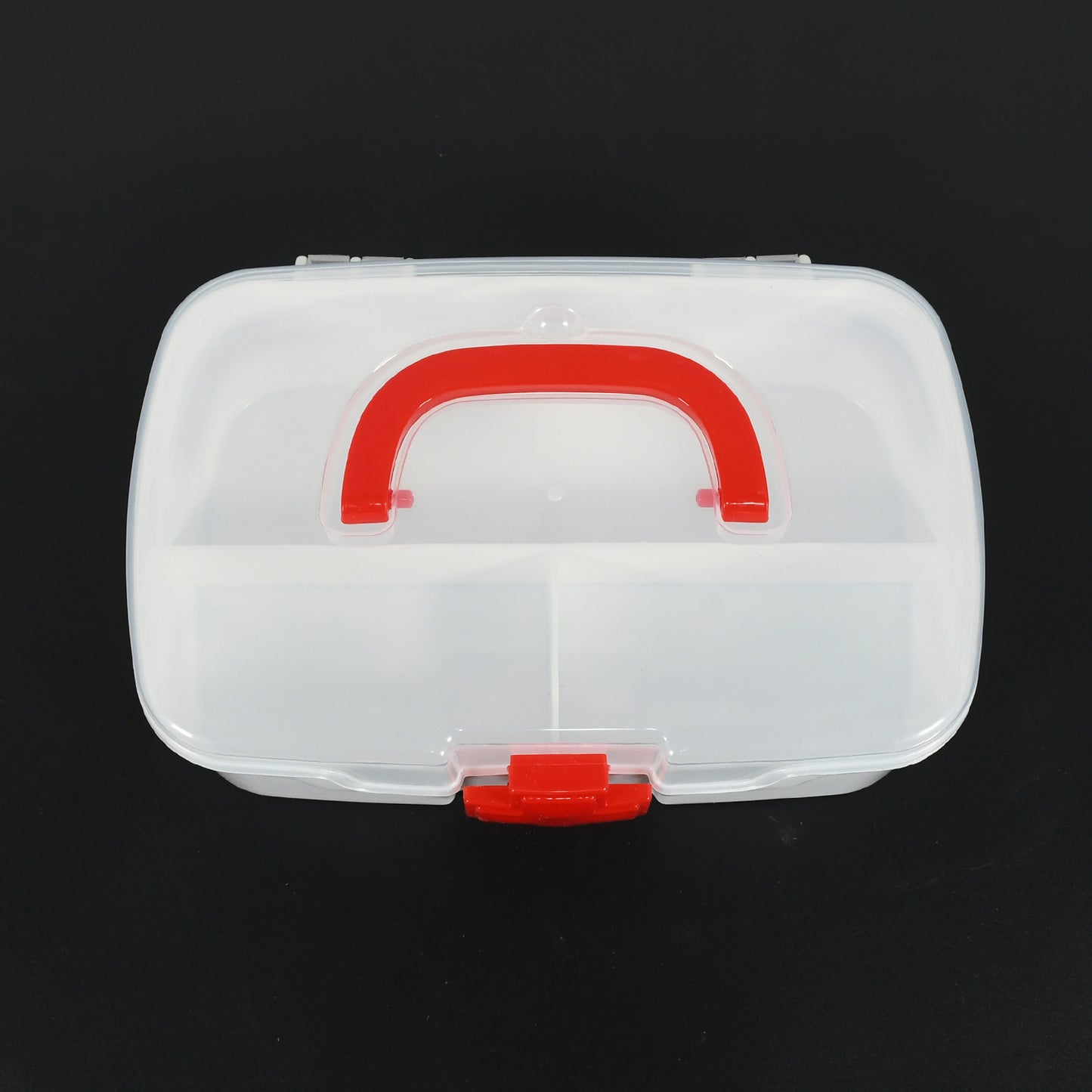 Wukusy medical storage box with transparent lid, detachable tray, handle, and multiple compartments for first aid and medicine organization.
