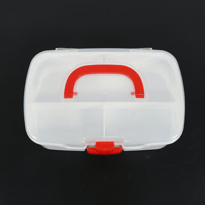 Wukusy medical storage box with transparent lid, detachable tray, handle, and multiple compartments for first aid and medicine organization.