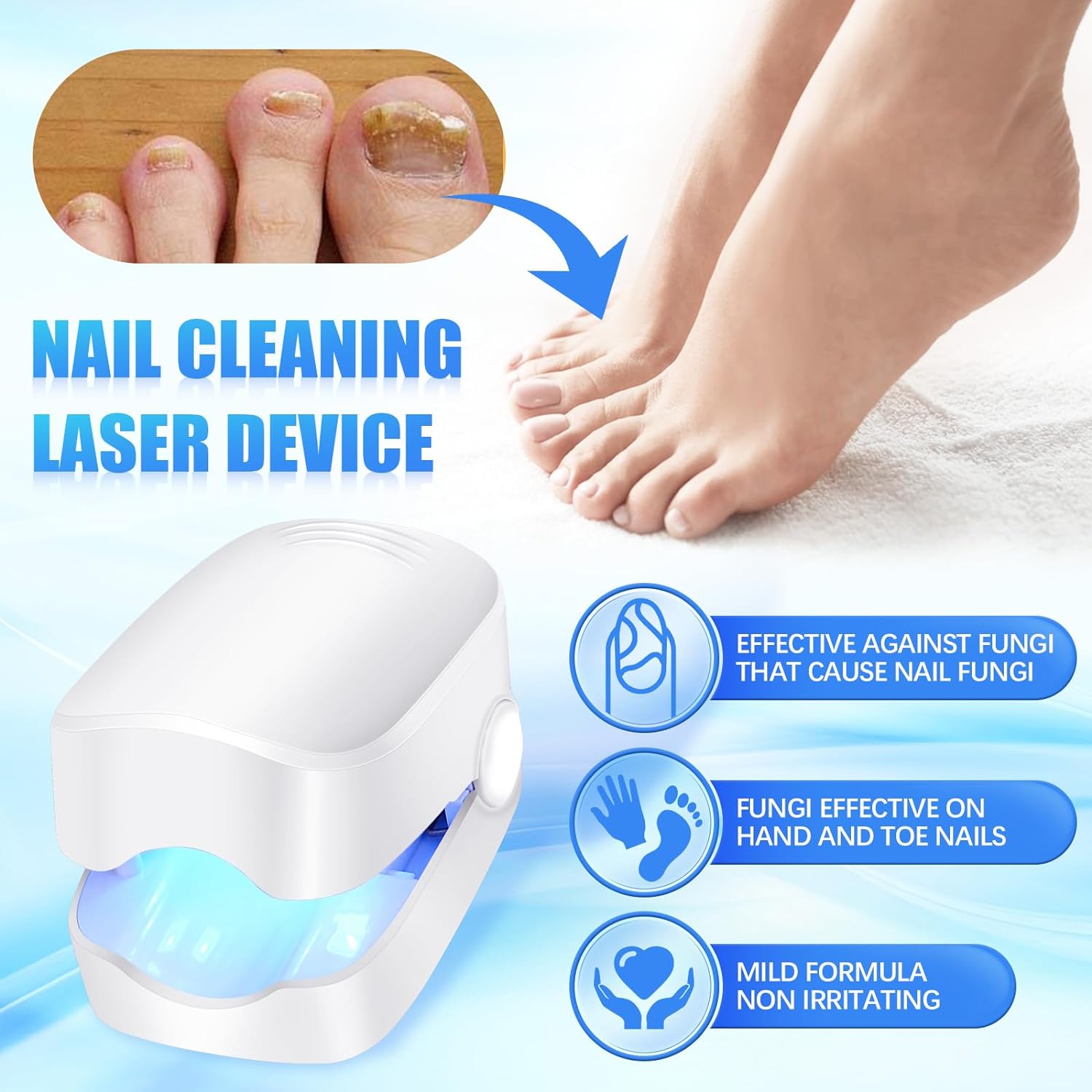 Wukusy rechargeable nail fungus laser device for toenails and fingernails, used for home fungal infection treatment.