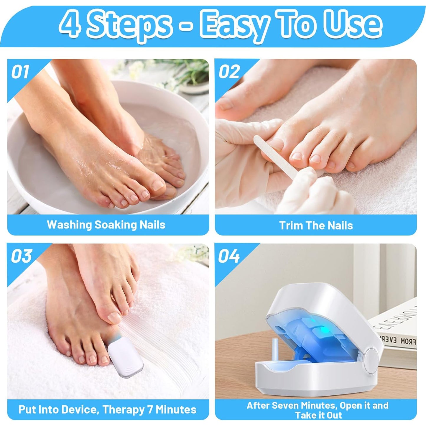 Wukusy rechargeable laser nail fungus treatment device for toenails and fingernails, used at home to treat fungal infections.