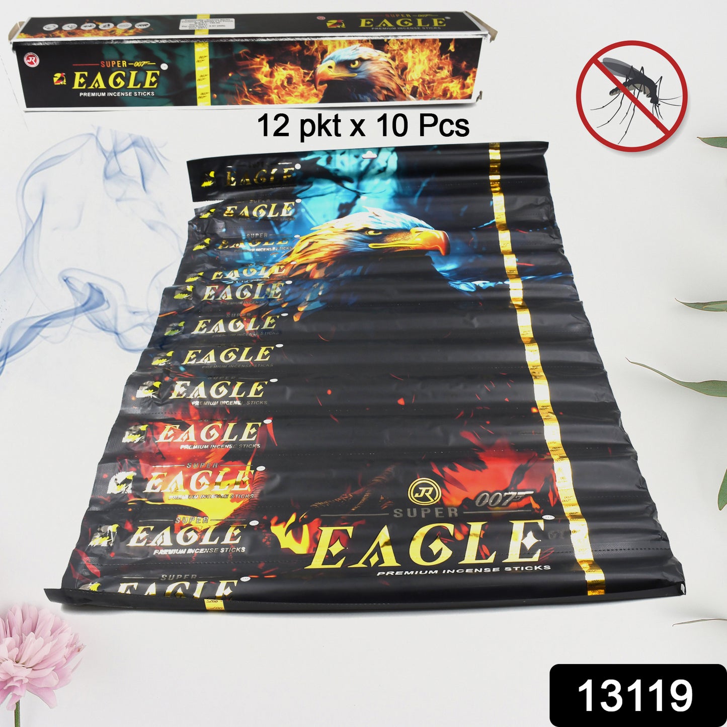 Wukusy Mosquito Agarbatti sticks in a box with 12 packets, 120 incense sticks for mosquito repellent and health care use.