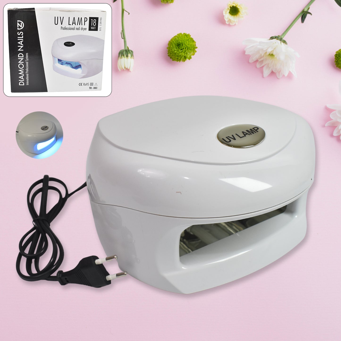 Wukusy 18w LED UV Nail Dryer Lamp for gel nails, curing nail polish, with open design and digital timer display.