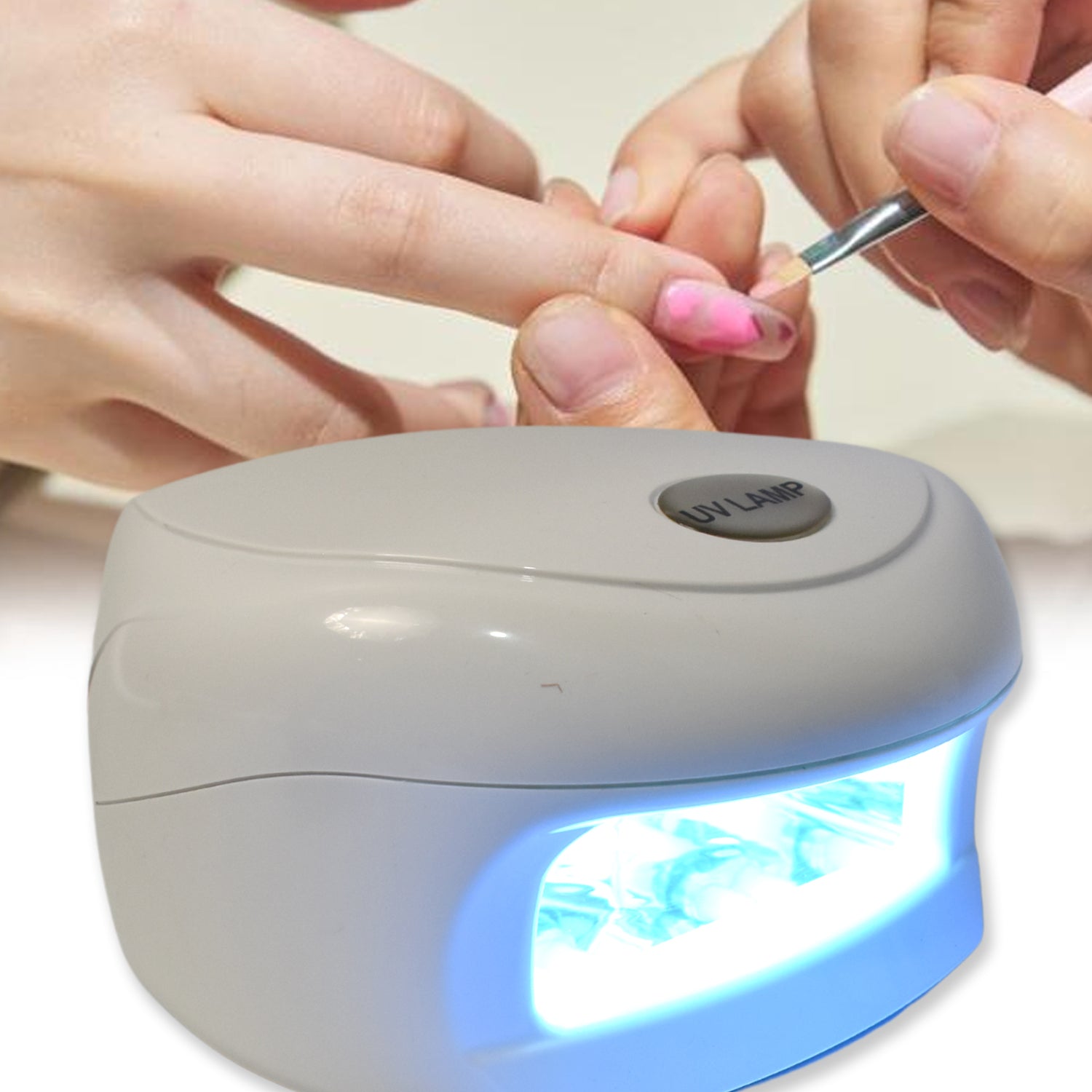 Wukusy 18W LED UV nail dryer lamp for gel nail polish curing, compact nail care device with digital display.