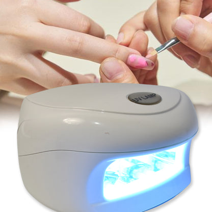 Wukusy 18W LED UV nail dryer lamp for gel nail polish curing, compact nail care device with digital display.
