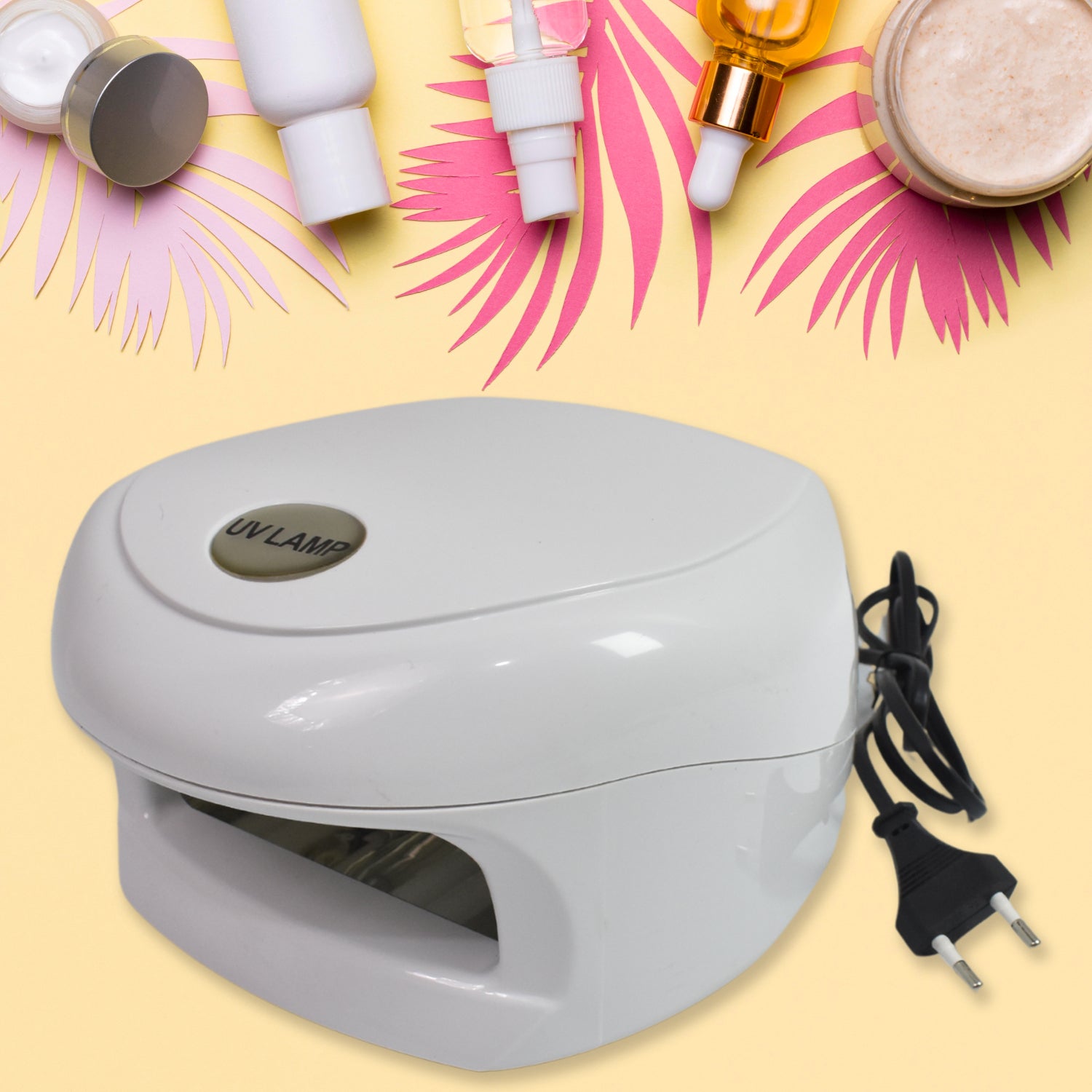 Wukusy 18W LED UV nail dryer lamp for gel nails, compact nail polish curing device with digital display and cooling fan.
