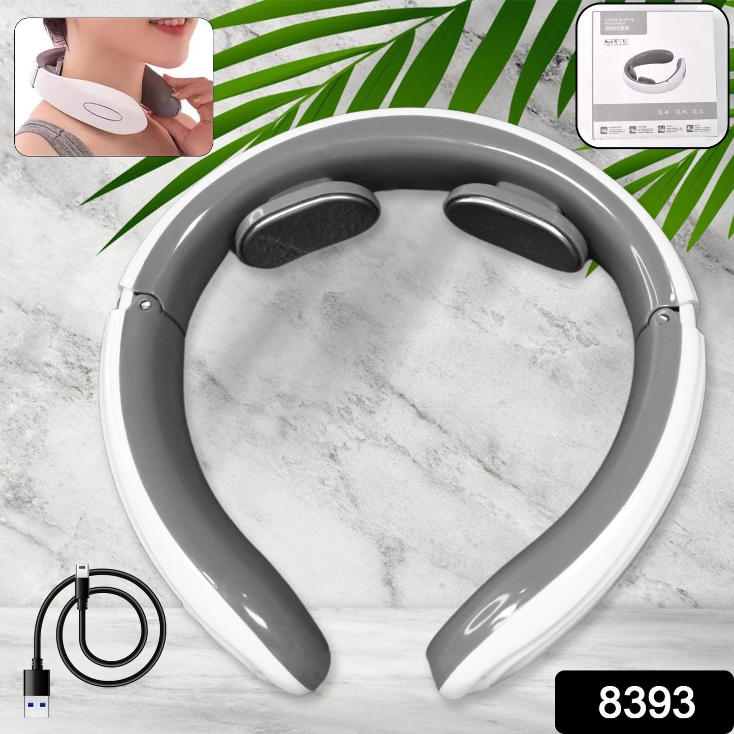 Wukusy 2-heads smart electric neck and back pulse massager for muscle relief, featuring a mix design in a health care device image.