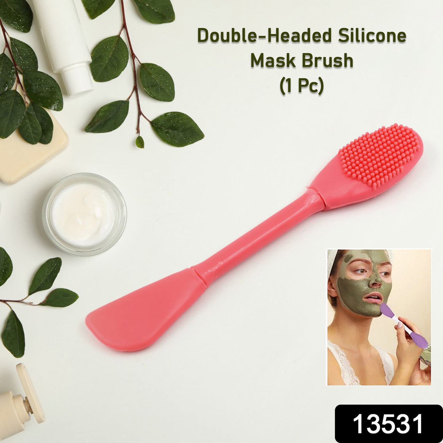 Wukusy 2-in-1 double-headed silicone face mask brush for skincare, showing the dual-ended design and soft silicone bristles.