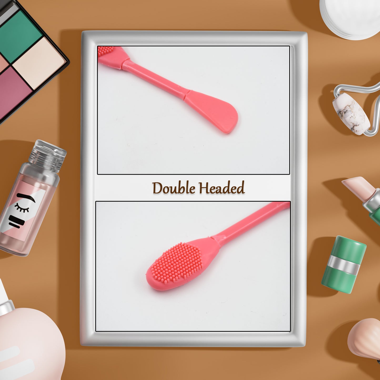 Wukusy 2-in-1 double-headed silicone face mask brush for applying skincare masks evenly and hygienically.