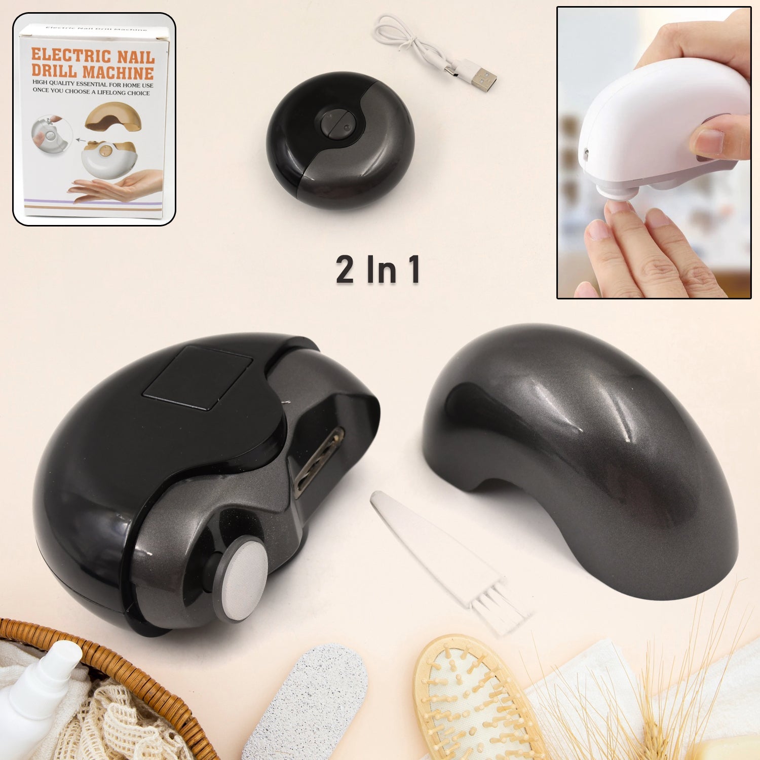 Wukusy 2-in-1 electric nail clipper and file with built-in light, health care device for precise nail grooming.