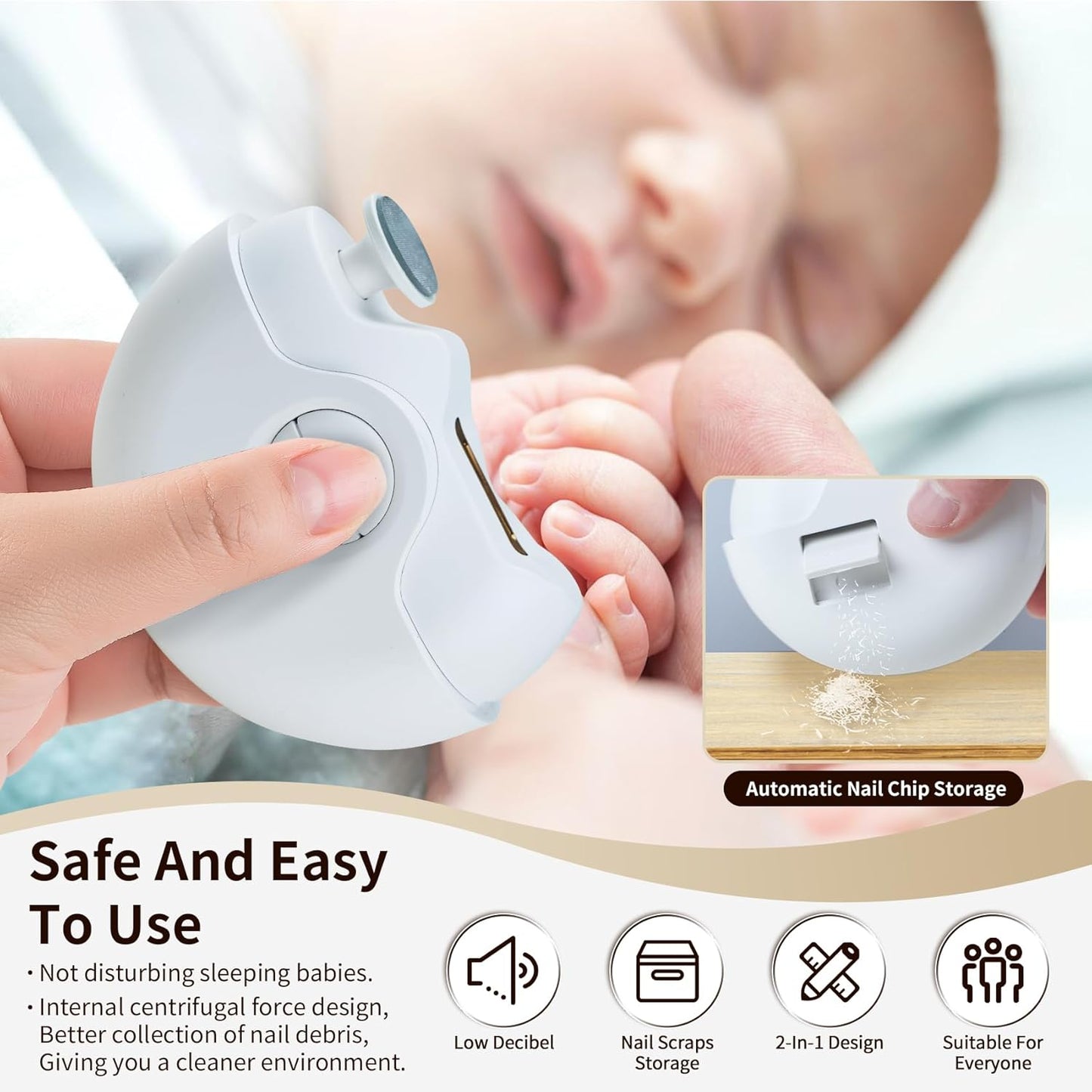 Wukusy 2-in-1 electric nail clippers and nail file with built-in light, for precise nail grooming and care.