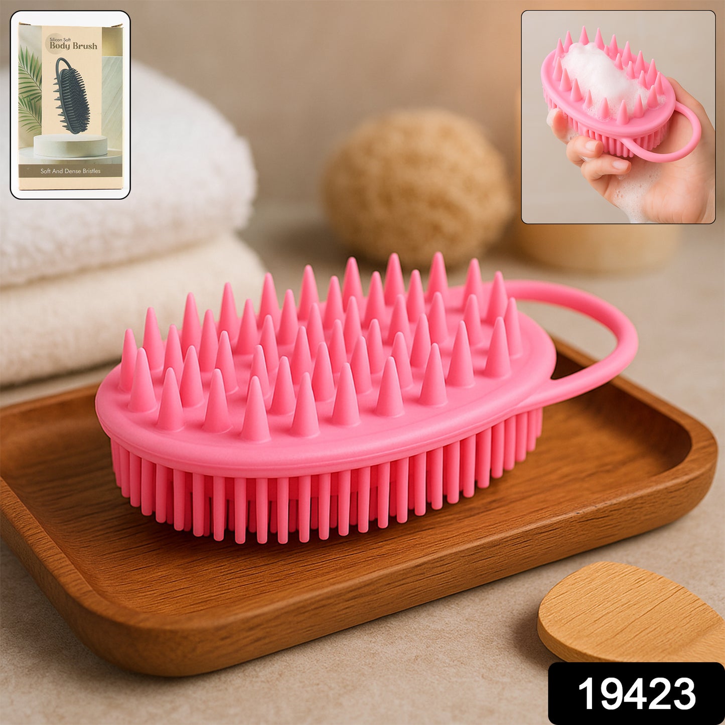 Wukusy 2-in-1 silicone soft bristle bath brush for gentle skin cleansing and exfoliation in health care routine
