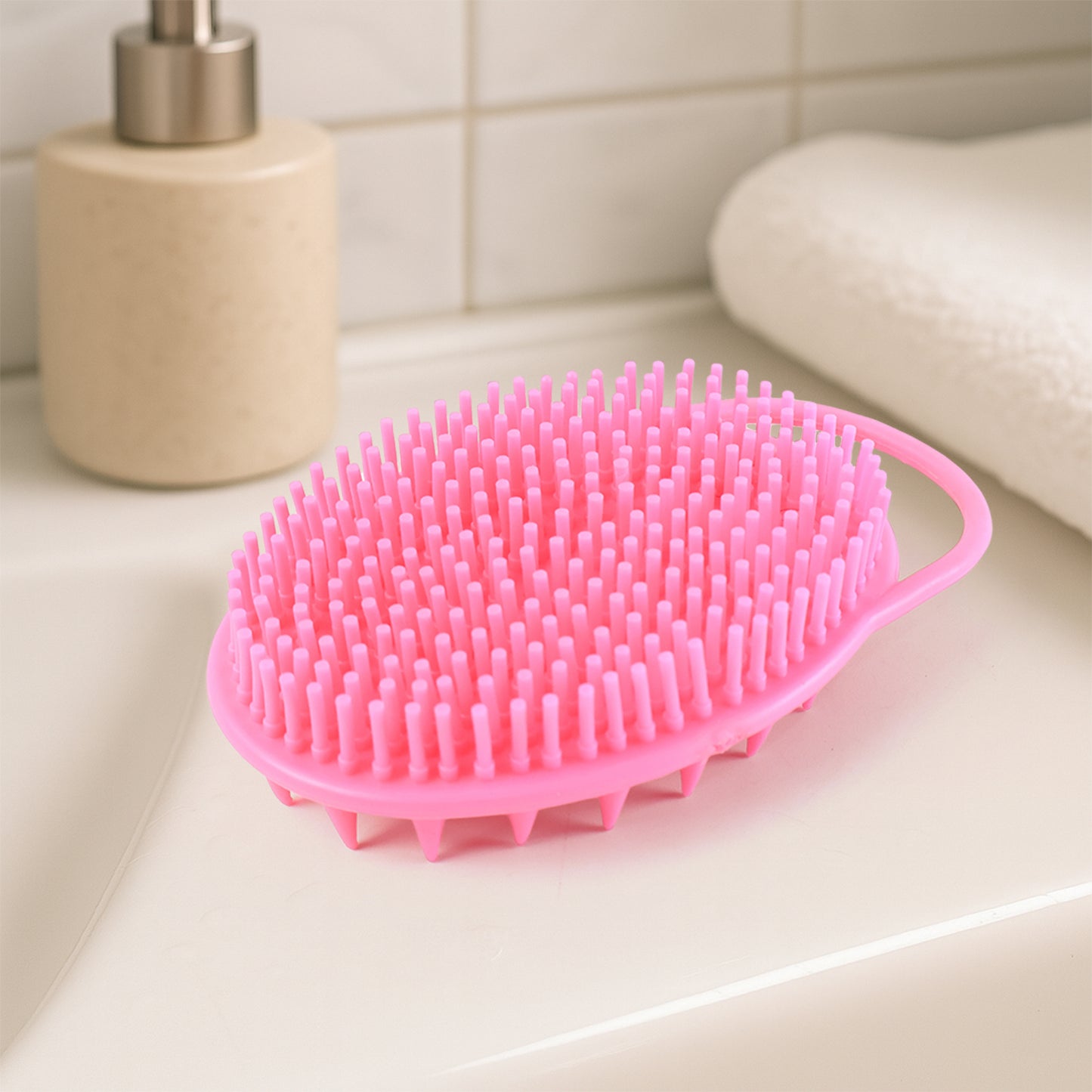 Wukusy 2-in-1 silicone soft bristle bath brush for gentle skin cleansing and exfoliation in health care.