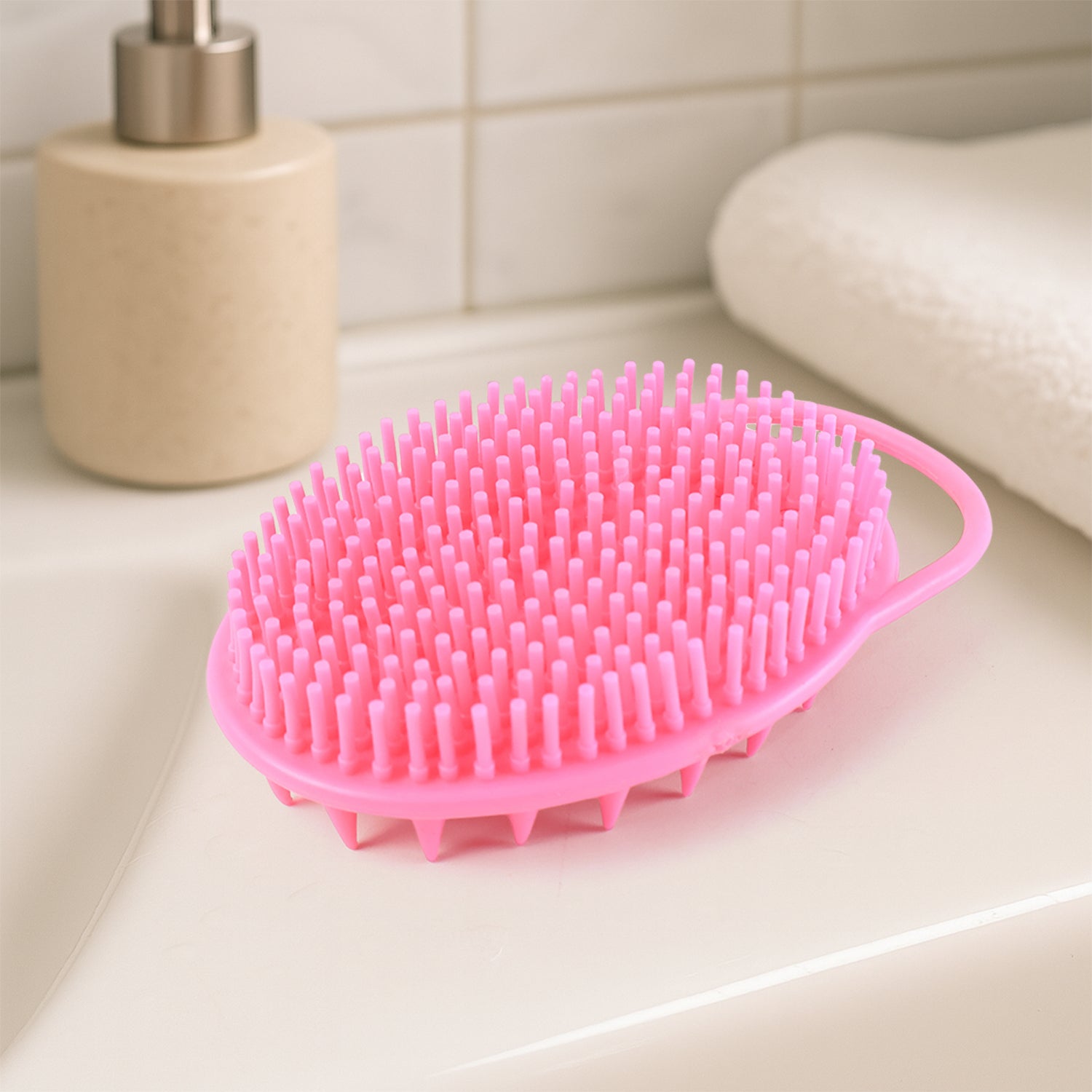 Wukusy 2-in-1 silicone soft bristle bath brush for gentle skin cleansing and exfoliation in health care.