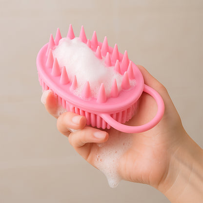 Wukusy 2-in-1 silicone soft bristle bath brush for gentle skin cleansing and exfoliation during bathing.