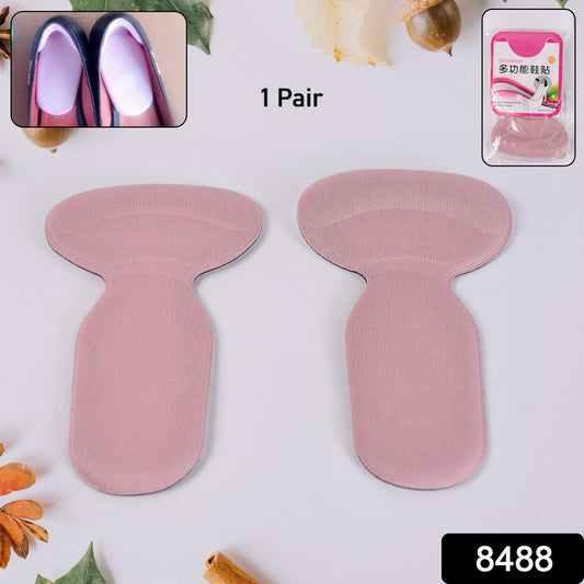 Pair of Wukusy 2-in-1 T-shaped silicone self-adhesive shoe heel pads and insoles for comfort and heel support.