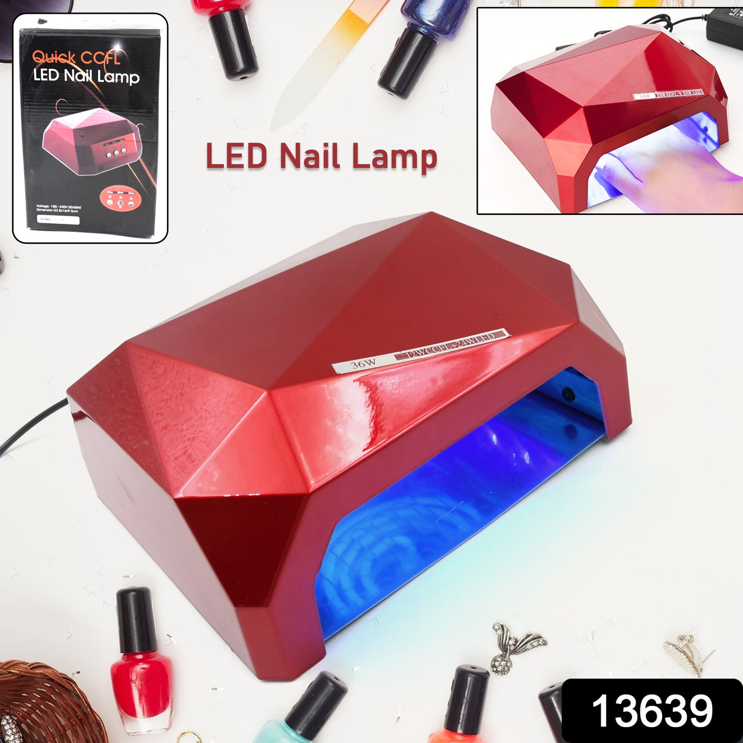 Wukusy 36W LED nail dryer for curing gel and nail polish, diamond-shaped design, health care nail curing device.
