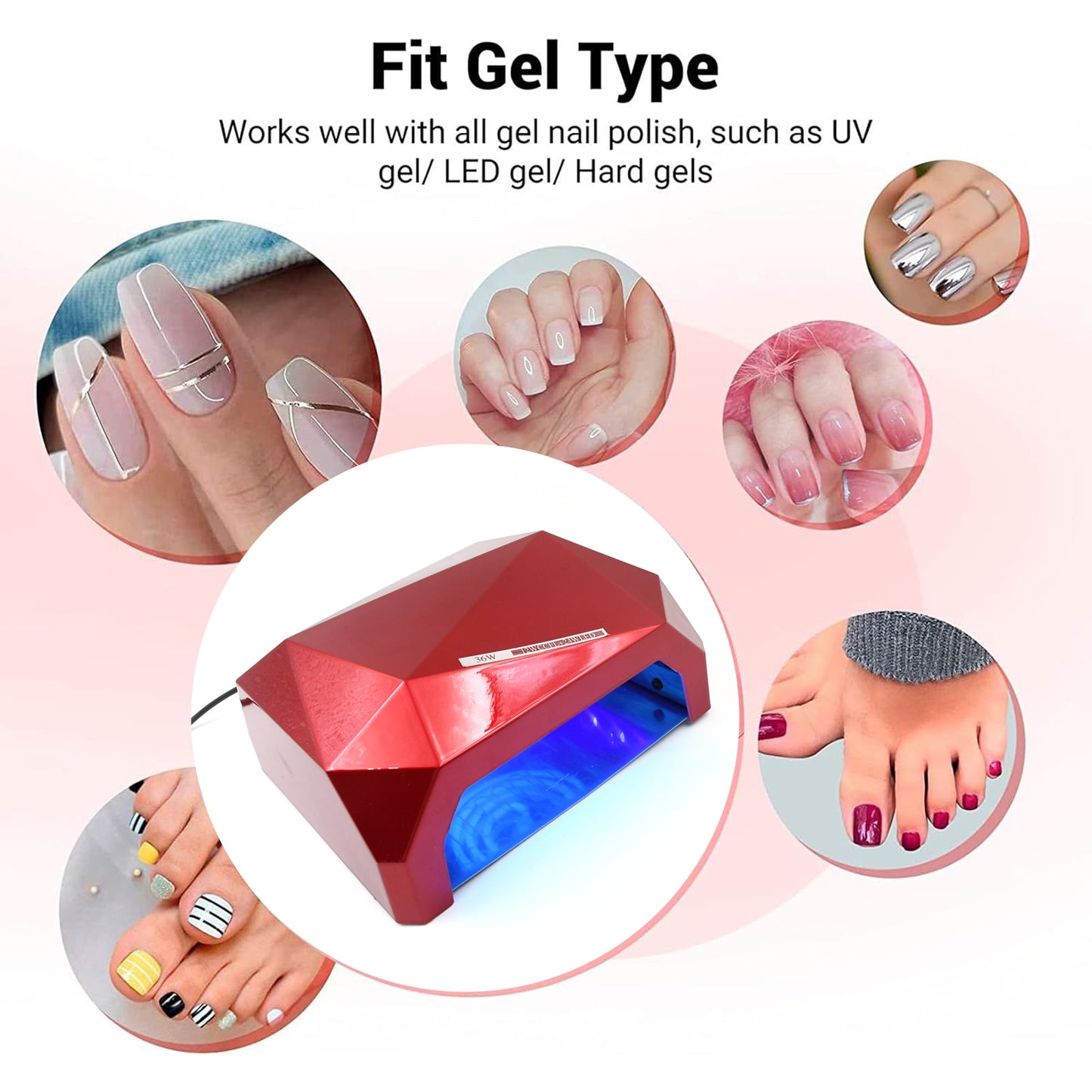 Diamond-shaped 36W LED nail dryer for curing gel and UV nail polish, by Wukusy, compact and efficient for professional nail care.