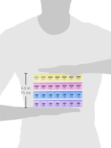 Wukusy 383 Pill Case with 4-row, 28-square weekly organizer for tablets and medicine storage, showing open compartments.